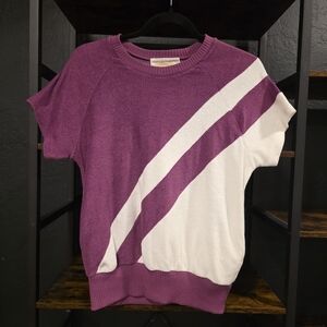 *Vintage Sheridan Purple and White Short Sleeve Sweater
